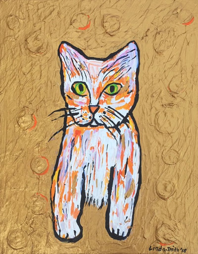 Cat/Gold 3 (2018)
acrylic on canvas
14" X 11"